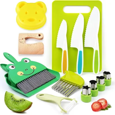 Montessori Kitchen Tools-13pcs Toddler Toys Kids Cooking sets Real with Safe Knife set Gift for