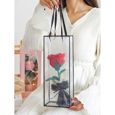 2pcs Single Flower Bouquet Bag, Black Border Transparent Tote Bags, Flowers Gift Wine Decoration Bag For Party And Lovers Gifts