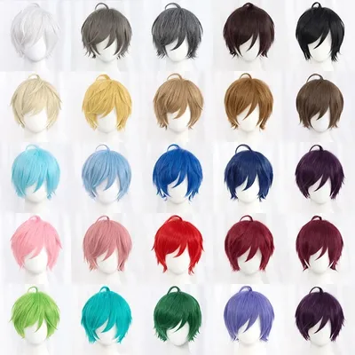 Short Straight Cosplay Wig White Green Purple Brown Black Blue Gray Blond Orange Red Gold Fluffy Heat Resistant Hair Anime Wigs