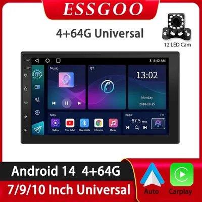 ESSGOO Car Radio Wireless Carplay Android Auto 2 Din 7"/9" GPS Navigator MP5 Player Glass Screen Wi-Fi FM BT Car Stereo