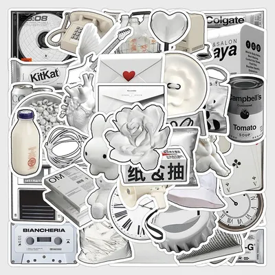 10/30/60pcs Simple Ins Style Cartoon White Stickers Graffiti Decoration DIY Waterproof Skateboard