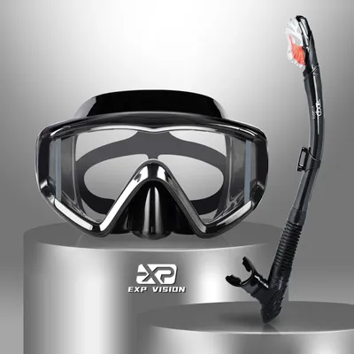 Dry Snorkel Set, Pano 3 Window Snorkel Mask, Anti-Fog Scuba Diving Goggle and Snorkel, Adult Snorkeling Swim Mask with PC Lens