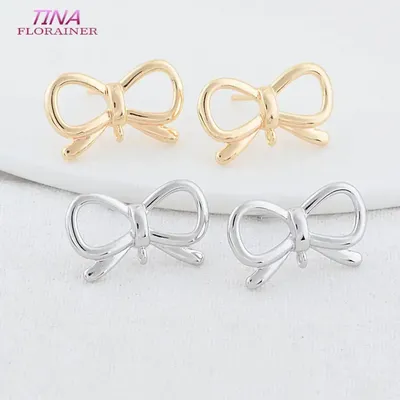 6PCS 12.5*21MM 14K Gold Color Plated Brass Bowknot Stud Earrings High Quality Diy DIY Jewelry Making