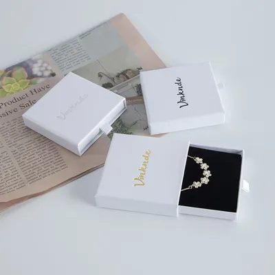 50pcs Custom Logo Cardboard Jewelry Ring Necklace Gift Storage Box Slide Drawer Paper Package White