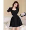 New French Style Mini Dress for Women Retro Cute White Black Short Sleeve Folds Pockets Swing Ball