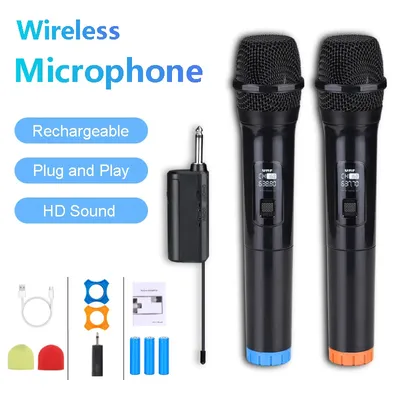 Wireless Microphone Dynamic Handheld Microphones Karaoke Microphone Mic with Rechargeable Receiver