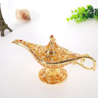 Large size Colorful Metal Genie Magic Lamp Retro Wishing Oil Lamp Pot Incense Burner Home Decor
