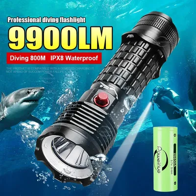 Professional Spearfishing Hunting Scuba XHP199 LED Dive Light 9900 Lumens Diving Flashlight 26650