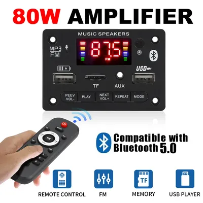 Bluetooth 5.0 80W Amplifier MP3 Decoder Board 12V Wireless Car Music Player Charging Handsfree USB
