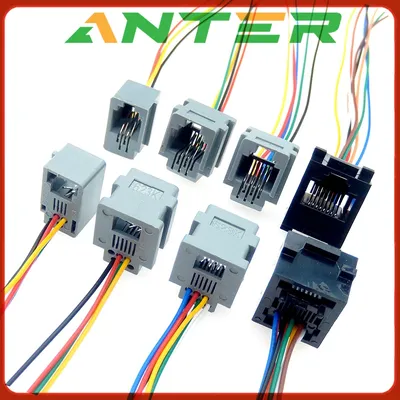 10PCS RJ11 RJ12 RJ45 telephone FEMALE SOCKET connector with wire 4P4C 6P4C 6P6C 8P8C female jack