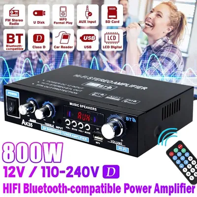 AK35 AK380 800W Home Power Amplifiers 2 Channel Bluetooth 5.0 Surround Sound FM USB Remote Control Mini HIFI Digital Amplifier
