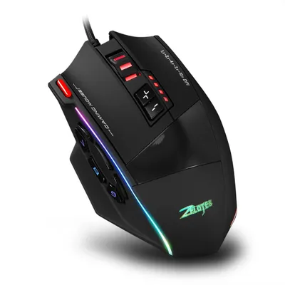 Zelotes C-13 Wired Gaming Mouse 13 Keys 10000DPI RGB Light Mouse Belt 128KB On-board Memory Built-in