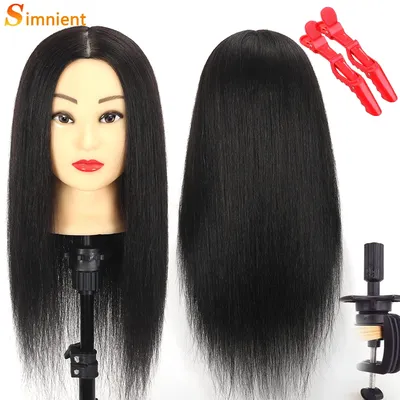 Simnient 100%Human Hair Mannequin Heads With For Hair Training Styling Solon Hairdresser Dummy Doll