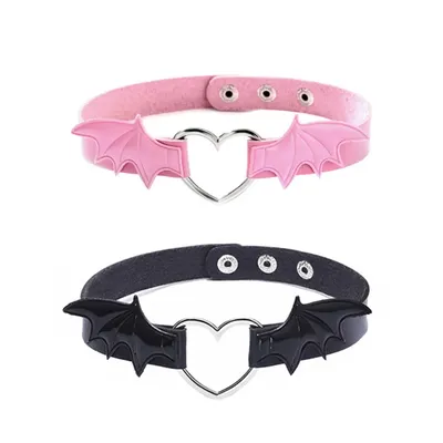 Fashion Black Pink PU Leather Gothic Punk Harajuku Cosplay Collar Vampire Heart Love Wings Choker