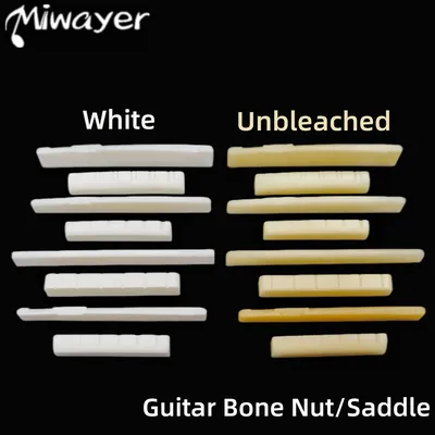 Guitar Bridge 1pairs 6/12 String Acoustic, Classical, YMH Real Bone Guitar Nut Saddle, Unbleached
