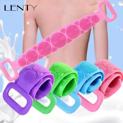 1pc Silicone Body Scrubber Bath Brush Shower Exfoliating Brush Belt Back Scrub Body Cleaner Cleaning