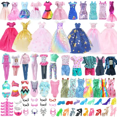 50 Pcs/Set Fashion Doll Accessories for 11.5'' Doll with Party Gown Fashion Dress Outfit Pants Shoes
