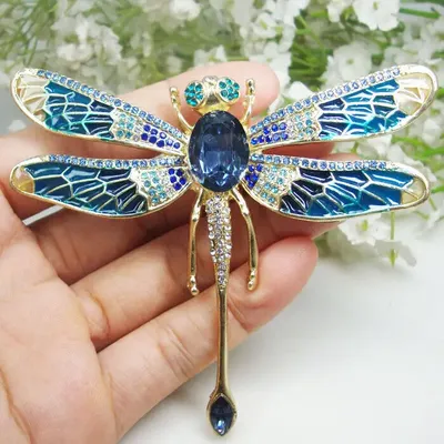 Shell Lapel Pin Fashion Specific Design Accessori Blue Crystal Rhinestone Classic Dragonfly Insect