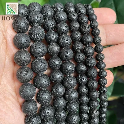 Natural Black Volcanic Lava Stone Round Loose Beads For Jewelry Making DIY Bracelet Accessories 15