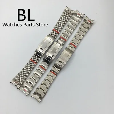 BLIGER 20mm Sterile Silver Watch Band Solid Stainless Steel Glide Lock Men's Watch Strap Folding