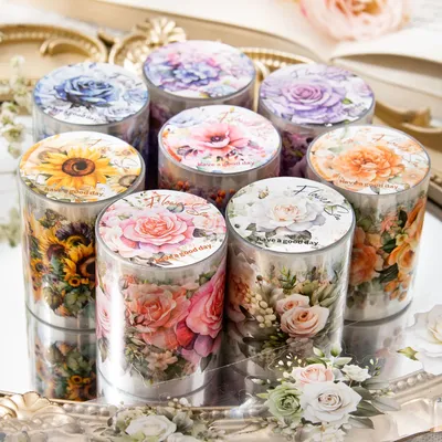 Yoofun 50mm*200cm Meeting The Sea of Flowers Vintage Plant Die-cutting PET Tape Creative DIY Journal
