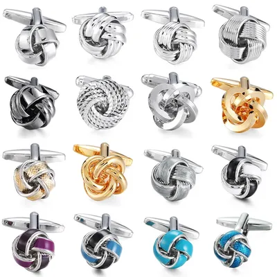 High quality French classic Cufflinks Golden silvery black blue purple twist Cuff-links Men's knot