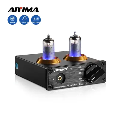 AIYIMA T3 HiFi Vacuum 6A2 Tube MM Phono Preamplifier Vinyl Record Player Stereo Tube Pre amp Amplifier Turntable Phonograph 12V
