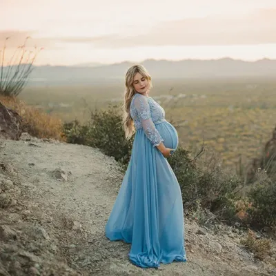 Women Lace Splice Maternity Photography Trailer Long Sleeve Dress for Photoshoot Pregnancy Evening es