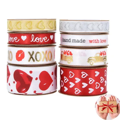 10 Yards Love Heart Grosgrain Ribbons Wired Roll Wedding Birthday Party Decoration Valentine's Gift
