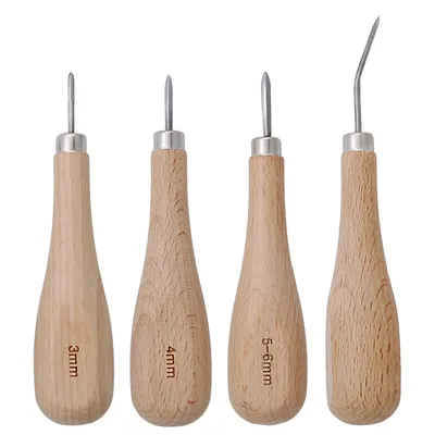 1Pcs Leather Stitching Sewing Awl 3mm 4mm 5-6mm DIY Leather Craft Wooden Diamond Rhombus Awl