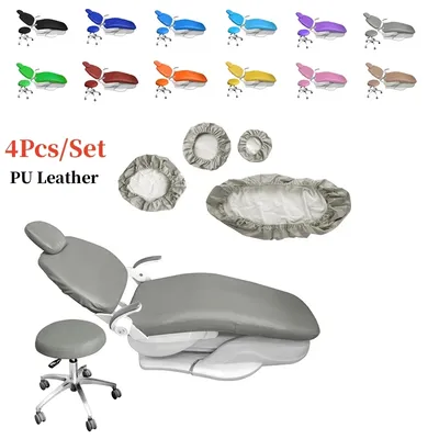 4Pcs/Set Dental Chair Cover Unit PU Leather Elastic Waterproof Protective Case Seat Chair Cover