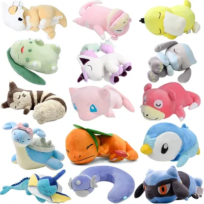 Kawaii Pokemon Sleep Cubone Slowpoke Chikorita Psyduck Lucario Piplup Plush Pilows Toys Lapras