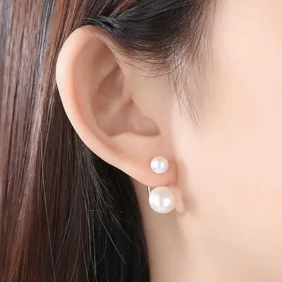 925 Sterling SIlver Earrings Natural Freshwater Double Pearl Stud Earrings For Women Jewelry Fashion