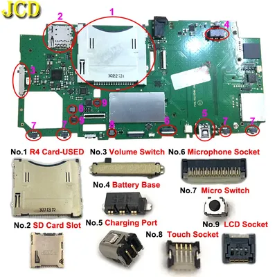 For New 2DS XL LL Volume Button Micro Switch Battery Base Charging Port R4 SD Card Slot Microphone