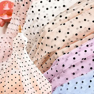 5mm Black Flocking Polka Dot Tulle Spotted Mesh Net Soft Stretch Fabric High Quality for DIY