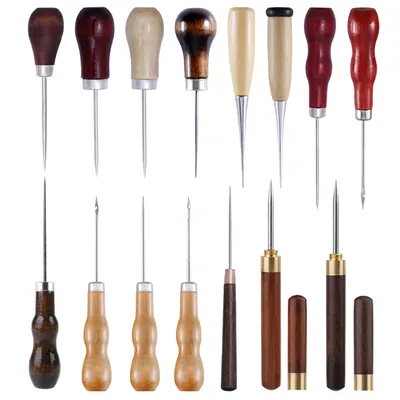 KRABALL Wooden Handle Awl Leather Punching Awl Sewing Stitching Tool For DIY Handmade Stitcher
