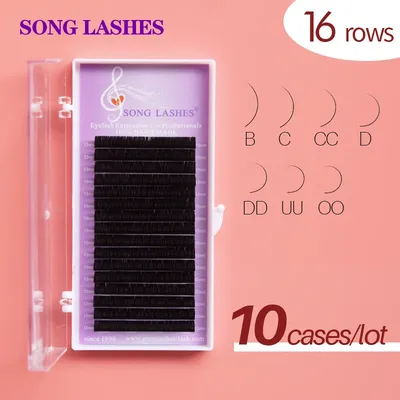 Song Lashes 10 Cases Special Curl B/C/CC/D Curls Fake Eyelashes Extensions 16 Rows Pure Darker Black