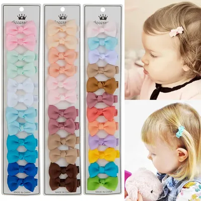 12Pcs/Lot 4.5cm Solid Grosgrain Ribbon Bowknot Kids Hair Clips Handmade Bows Baby Girls Barrettes