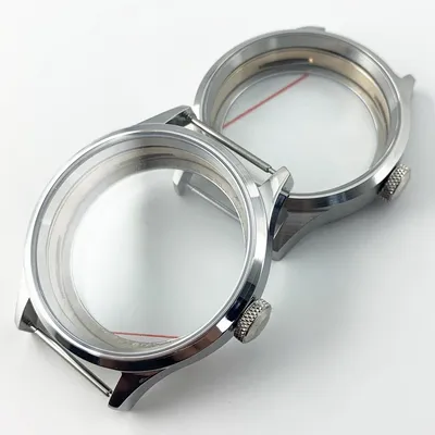 Goutent 43mm Silver Brushed/Polished Watch Case Sapphire Glass Sterile Steel Case ETA 6497 6498