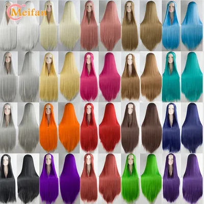 MEIFAN Synthetic Lolita Cosplay Wig Blonde Blue Red Pink Green Purple Hair for Cosplay Party 100CM