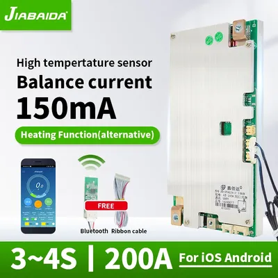 JaiBaiDa Smart BMS 4S LFP 200A Free Bluetooth Heating Function UART RS485 Lithium Battery Balance