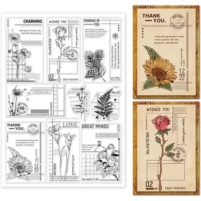 1 Sheet Vintage Flower Background Clear Stamps Art Journal Silicone Stamps Retro Flower Rubber