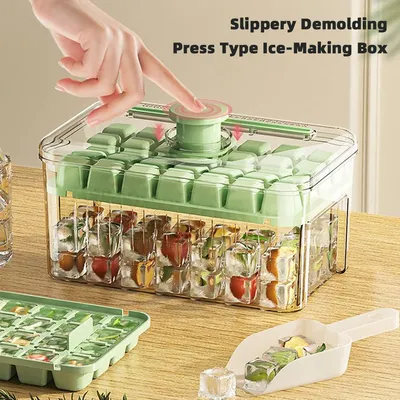 Press Type Ice Cube Tray With Storage Box Ice Cube Maker Ice Box Tray Kitchen Gadget Ice Bucket Ice