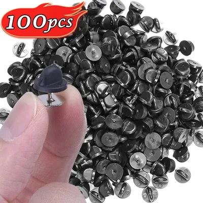 50/100Pcs Black PVC Rubber Pin Backs Butterfly Clutch Tie Tack Lapel Holder Clasp Pin Cap Keeper for