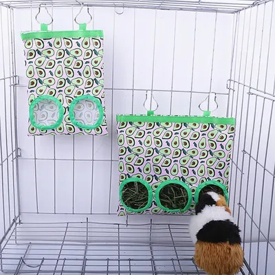 Rabbit Hay Bag 2/3 Holes Hanging Dry Grass Feeder for Guinea Pig Bunny Chinchillas Rats Small Animal