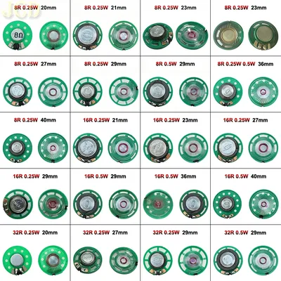 JCD 2PCS 8 Ohm 0.25W 0.5W 16/32Ohm Horn Loudspeaker 8R 16R 32R 20mm 21mm 23mm 27mm 29mm 36mm 40mm