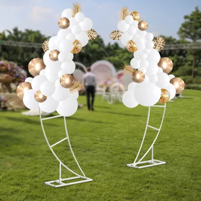 2Pcs Metal White Wedding Arch Crescent Moon Floral Stand Balloons Stand Wedding Backdrop