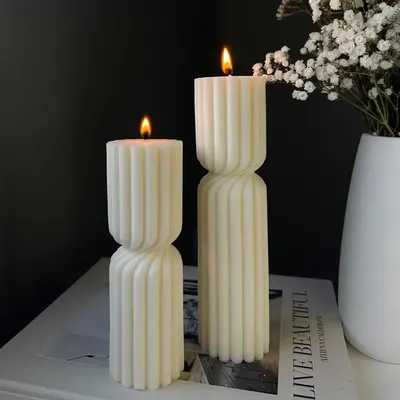DIY New Cylindrical Tall Twirl Pillar Candle Mold Ribbed Aesthetic Twist Swirl Silicone Mould