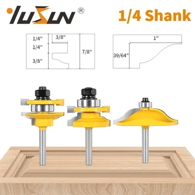 YUSUN 3PCS 1/4 shank Cover 41mm Roman Ogee Stile&Rail Assembles Router Bit Woodworking Milling