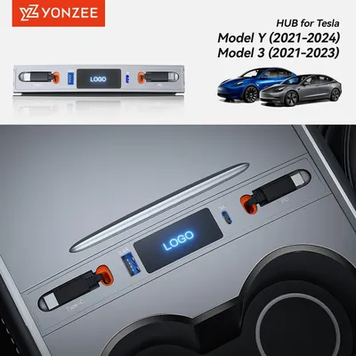 YZ For Tesla Model 3 Y 2023 27W Quick Charger USB Shunt Hub Intelligent Docking Station Car Adapter